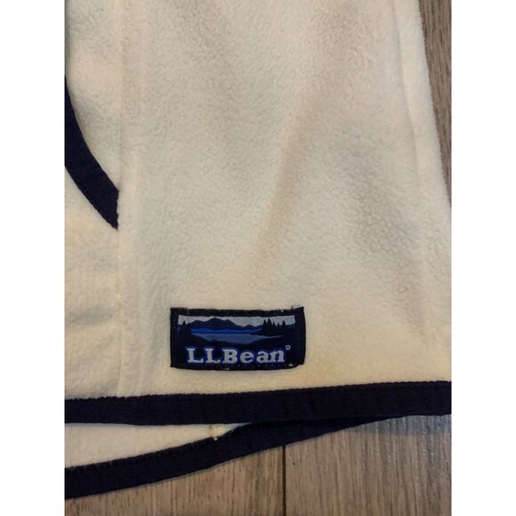 L.L. Bean Womans L Pet Cream Full Zip Fleece with Blue Trim Pockets Item 502660 - Picture 2 of 6